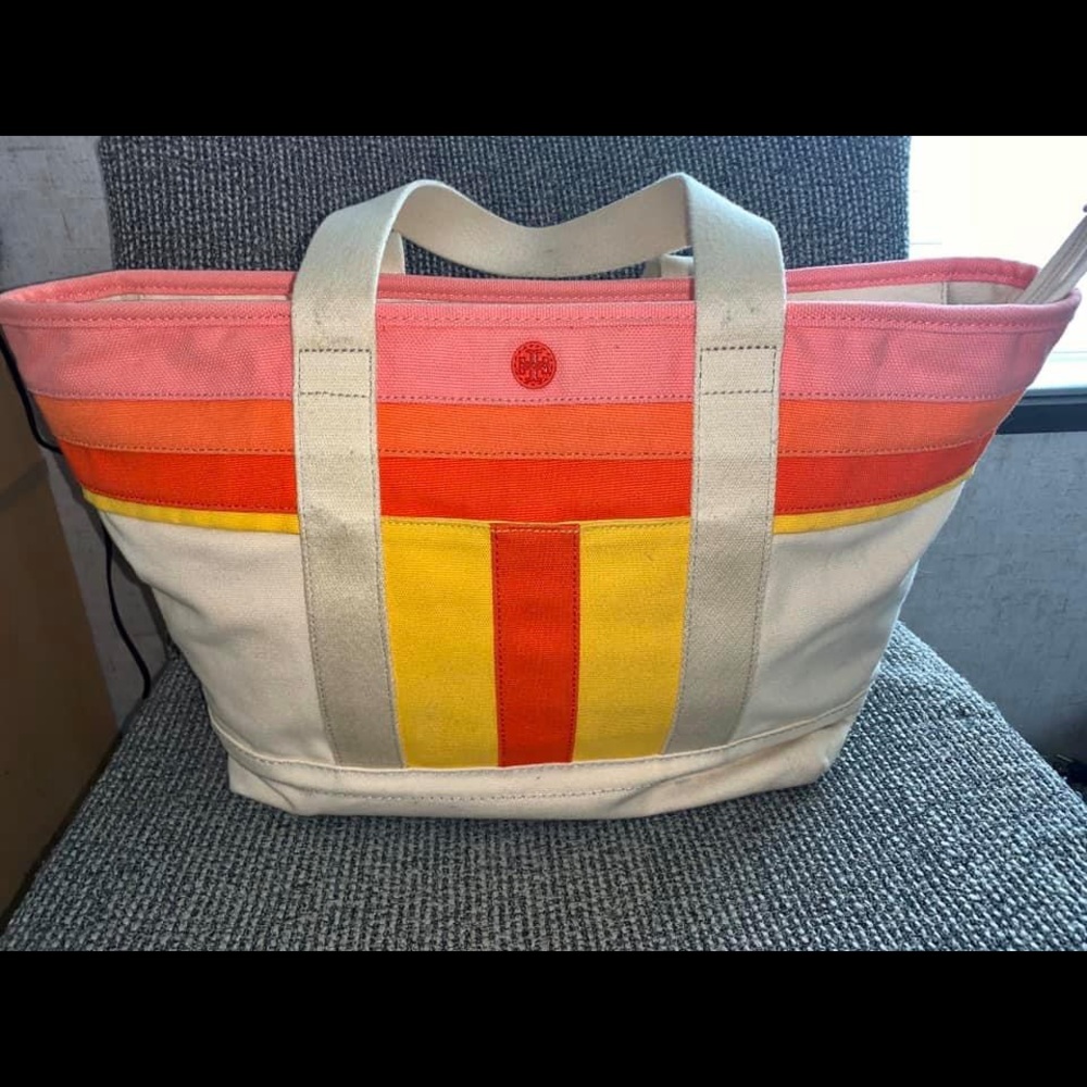 Tory Burch Strip T Canvas Tote